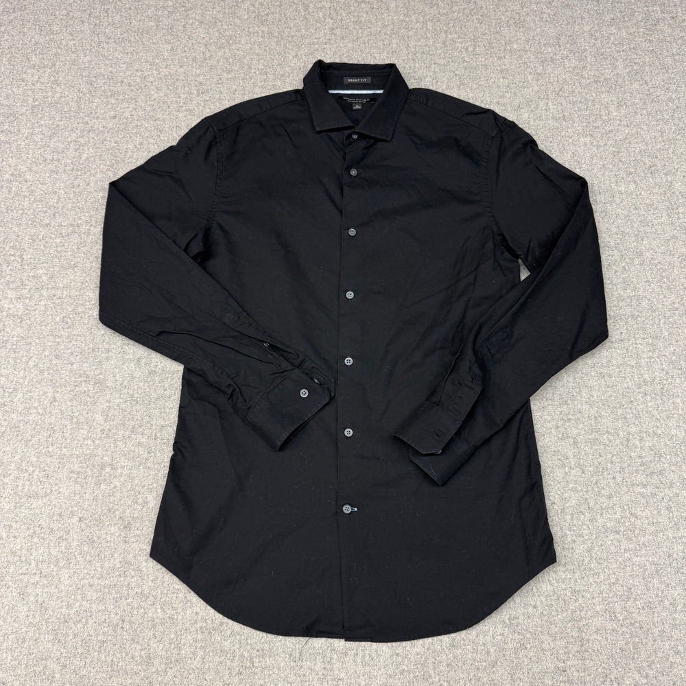 Banana Republic Button Down Shirt Medium Black Grant Fit 120s Supima Cotton Long